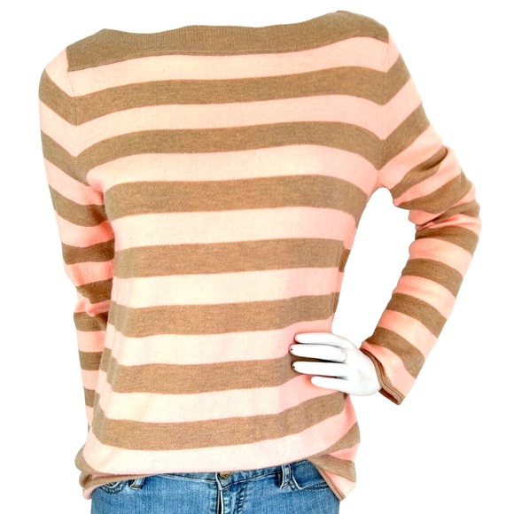 GAP Sweater Stripe Boat-Neck Long Sleeve Relaxed Fit Peach Tan S VGUC - Picture 1 of 7